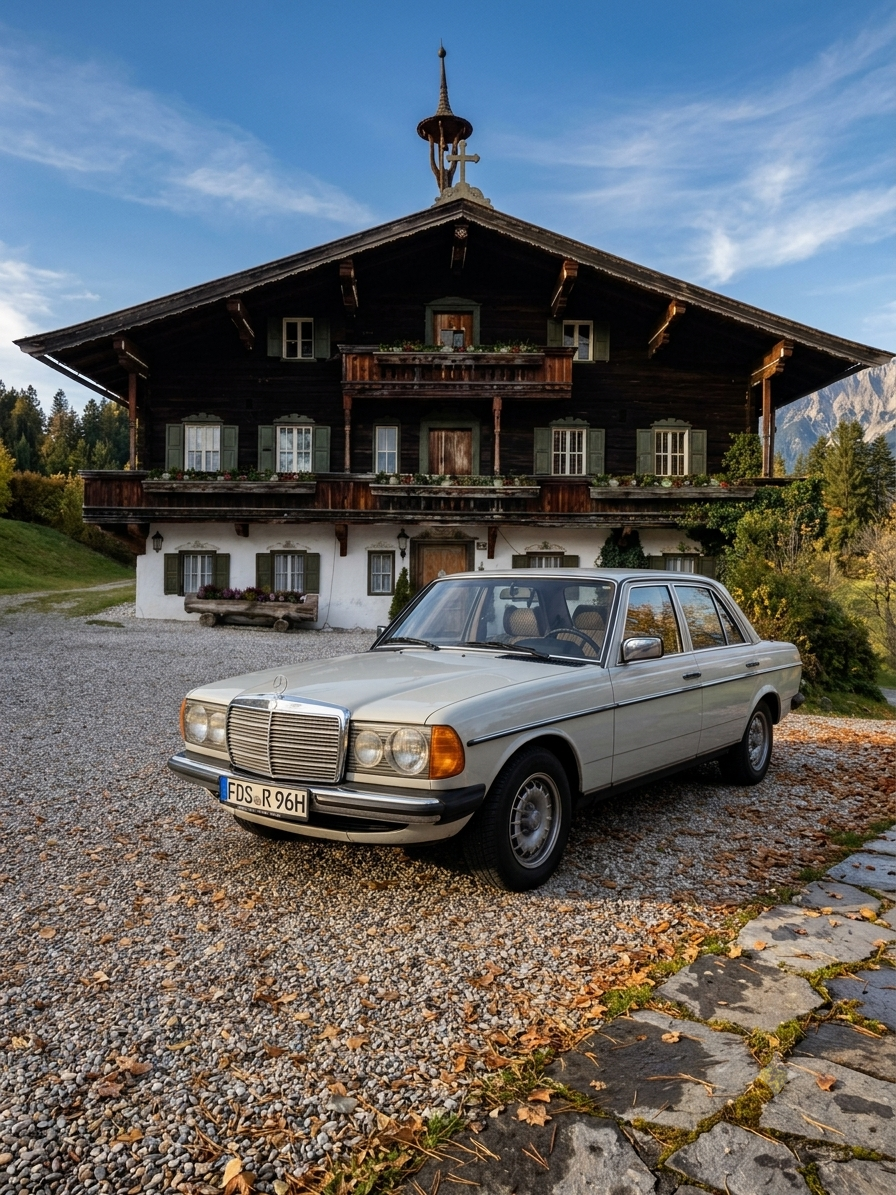 Oldtimer Mercedes vor Bergdoktor Haus